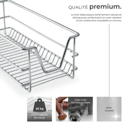 Tiroir de rangement téléscopique gris