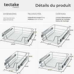 Tiroir de rangement téléscopique gris
