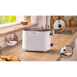 Toaster - BOSCH - TAT2M121 MyMoment - Blanc - 2 tranches - centrage automatique du pain - fonctions décongélation et réchauffage