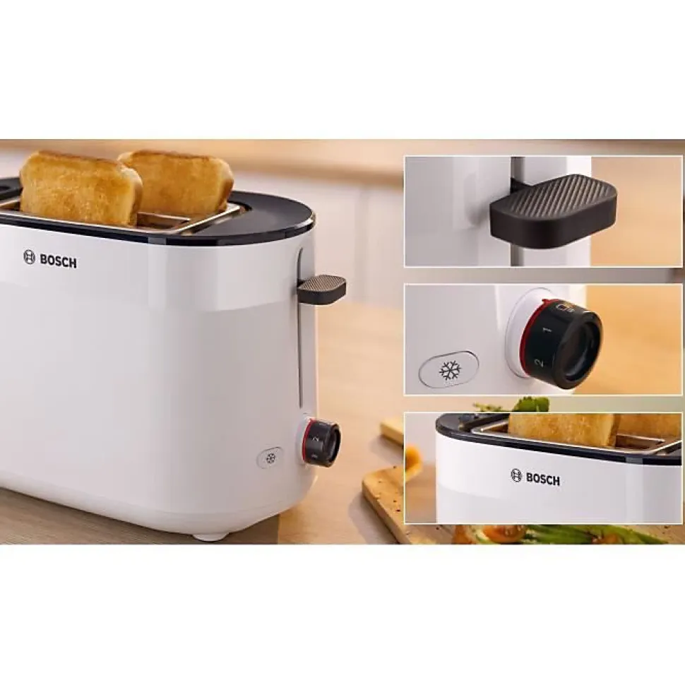 Toaster - BOSCH - TAT2M121 MyMoment - Blanc - 2 tranches - centrage automatique du pain - fonctions décongélation et réchauffage