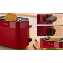 Toaster - BOSCH - TAT2M124 MyMoment - Rouge - 2 tranches - centrage automatique du pain - fonctions décongélation et réchauffage
