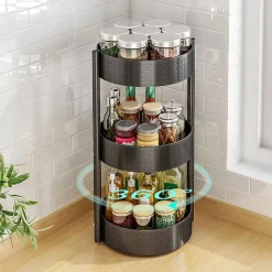 Tourniquet Plateau Tournant Rotatif a epices 3 étages en Acier noir