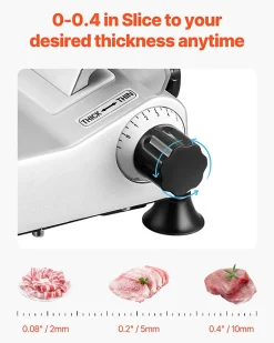 Trancheuse à viande commerciale 180W, lame 65 Mn, épaisseur réglable 0-10 mm.