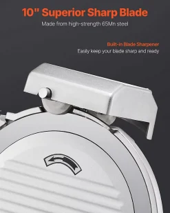 Trancheuse à viande commerciale 180W, lame 65 Mn, épaisseur réglable 0-10 mm.