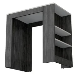 TUHOME Îlot de Cuisine Harlan, Surface à Hauteur de Comptoir avec 3 Étagères Latérales, Chêne Fumé / Marbre Ibiza