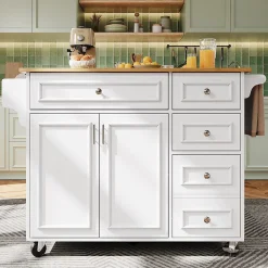 URBAN MEUBLE Desserte de cuisine mobile blanche plateau pliant extensible