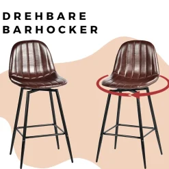 URBAN MEUBLE Lot de 2 tabourets de bar pivotants en PU marron capitonnée style vintage 67Hcm
