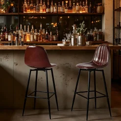 URBAN MEUBLE Lot de 2 tabourets de bar pivotants en PU marron capitonnée style vintage 67Hcm