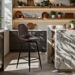 URBAN MEUBLE Lot de 2 tabourets de bar pivotants en PU marron capitonnée style vintage 67Hcm