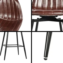 URBAN MEUBLE Lot de 2 tabourets de bar pivotants en PU marron capitonnée style vintage 67Hcm