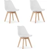 Valora RIKX Chaises blanches avec coussin et pieds en bois x3