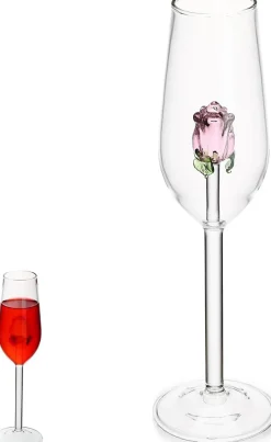 Verre à vin rose 3D avec rose sculptée Élégant et unique