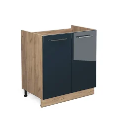 Vicco Armoire de cuisine Bleu foncé brillant 80cm sans PT