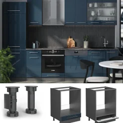 Vicco Armoire de cuisine Bleu foncé brillant 60cm sans PT