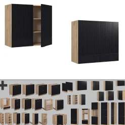 Vicco Armoire en verre Noir rayé 80cm