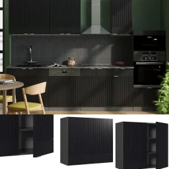 Vicco Armoire en verre Noir rayé 80cm