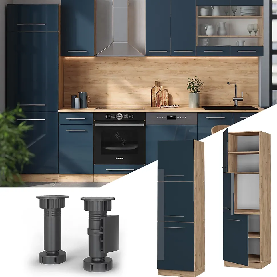 Vicco Armoires de cuisine Bleu foncé brillant 60cm