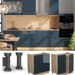 Vicco armoires de cuisine Bleu foncé brillant 80cm , PT Anthracite