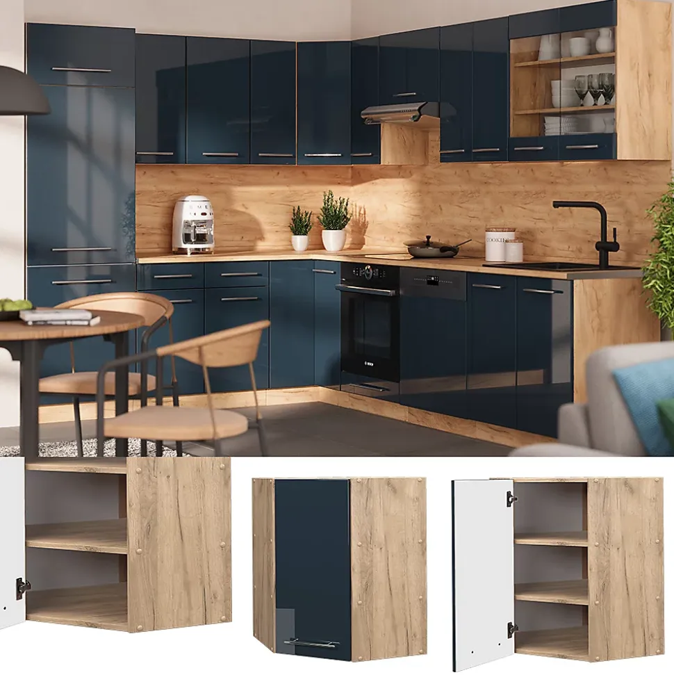 Vicco Armoires de cuisine Bleu foncé brillant 57cm