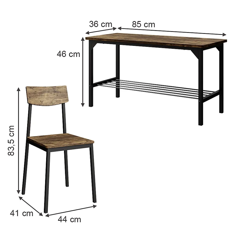 Vicco Banc et chaise noir/chêne rustique 85x46cm 3 pièces