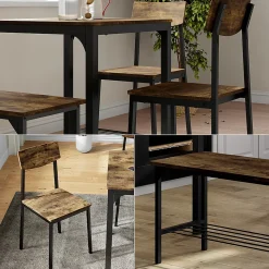 Vicco Banc et chaise noir/chêne rustique 85x46cm 3 pièces