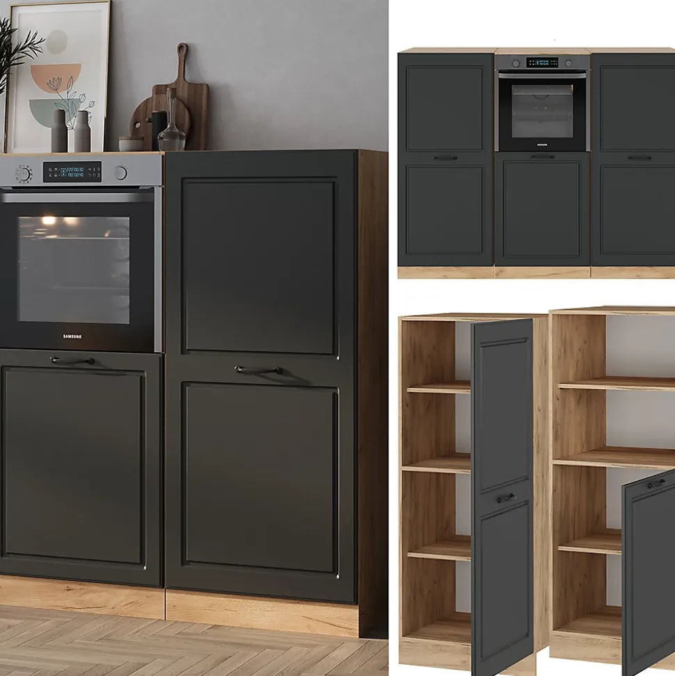 Vicco Bloc cuisine Anthracite Campagne/Chêne doré 180cm sans PT