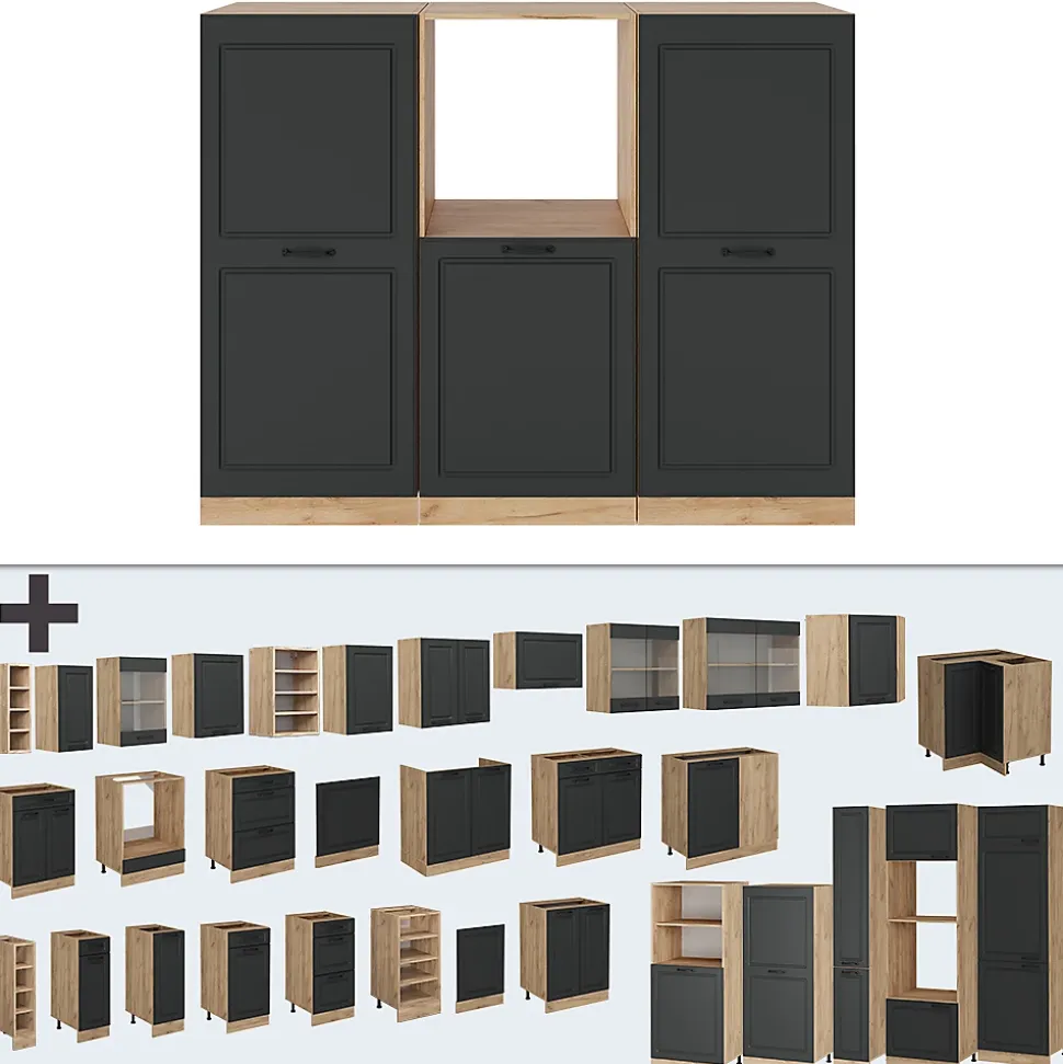 Vicco Bloc cuisine Anthracite Campagne/Chêne doré 180cm sans PT