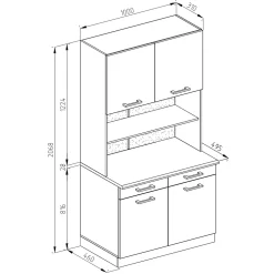 Vicco Bloc cuisine Blanc Haute brillance 100cm , PT Marbre