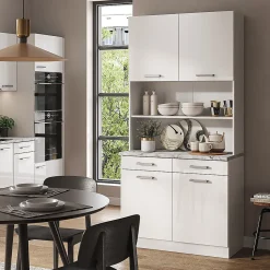 Vicco Bloc cuisine Blanc Haute brillance 100cm , PT Marbre