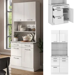 Vicco Bloc cuisine Blanc Haute brillance 80cm , PT Marbre