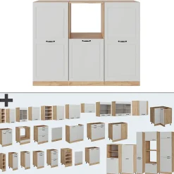 Vicco Bloc cuisine Blanc campagnard/Chêne doré 180cm sans PT