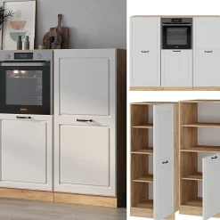 Vicco Bloc cuisine Blanc campagnard/Chêne doré 180cm sans PT