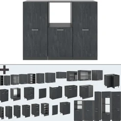 Vicco Bloc cuisine Béton/Anthracite 180cm sans PT