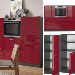 Vicco Bloc cuisine Rouge brillant/Anthracite 180cm sans PT