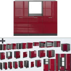 Vicco Bloc cuisine Rouge brillant/Anthracite 180cm sans PT