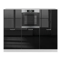 Vicco Bloc de cuisine Noir brillant/Blanc 180cm sans PT