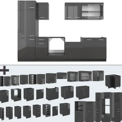 Vicco Cuisine Anthracite brillant/anthracite 300cm , PT Chêne