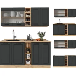 Vicco Cuisine Anthracite Campagne/Chêne doré 160cm sans PT