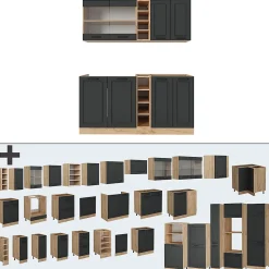 Vicco Cuisine Anthracite Campagne/Chêne doré 160cm sans PT