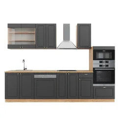 Vicco Cuisine Anthracite Campagne/Chêne doré 300cm avec armoire haute, PT Chêne