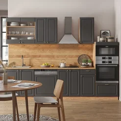 Vicco Cuisine Anthracite Campagne/Chêne doré 300cm avec armoire haute, PT Chêne