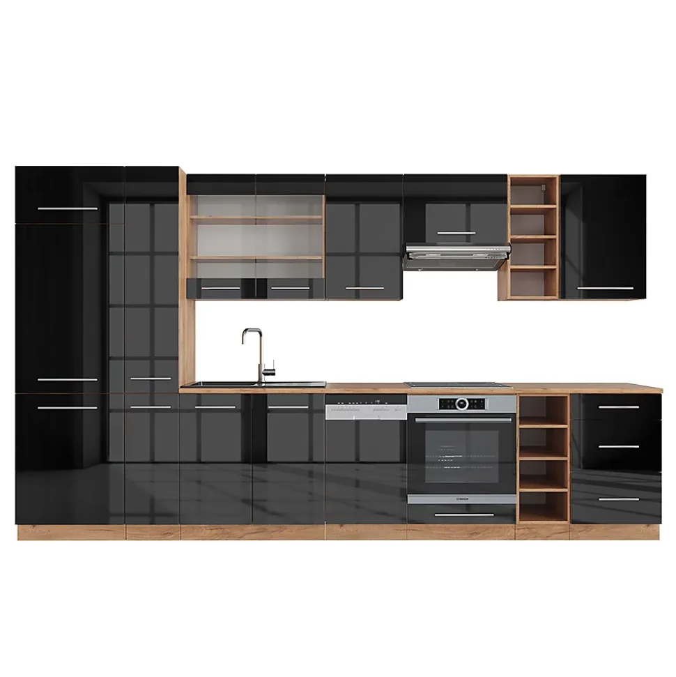 Vicco Cuisine Anthracite brillant/Chêne doré 355cm sans PT