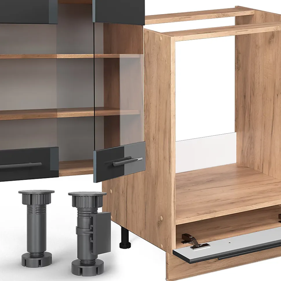 Vicco Cuisine Anthracite brillant/Chêne doré 355cm sans PT