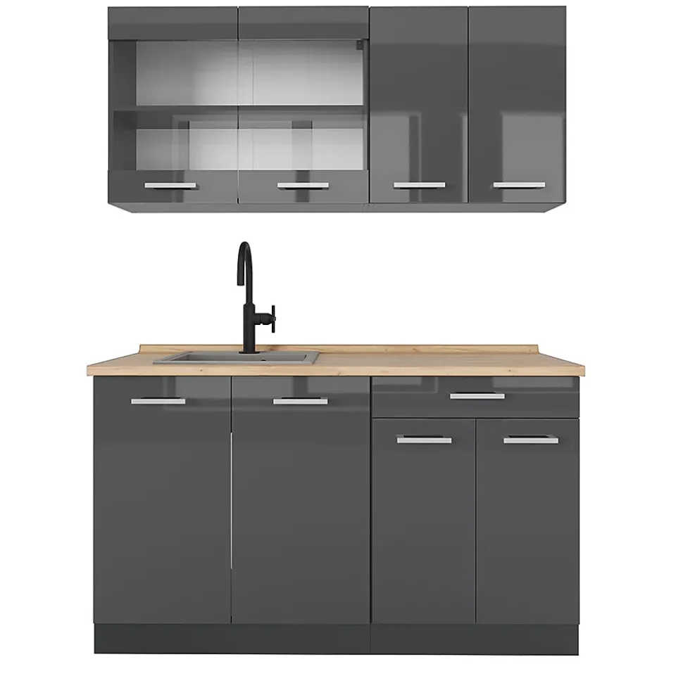 Vicco Cuisine Anthracite brillant/anthracite 140cm , PT Chêne