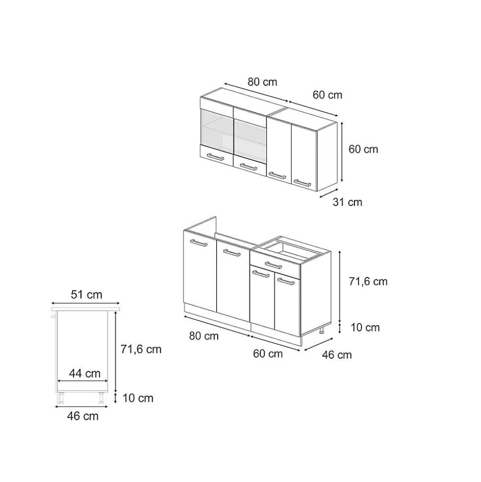 Vicco Cuisine Anthracite brillant/anthracite 140cm , PT Chêne