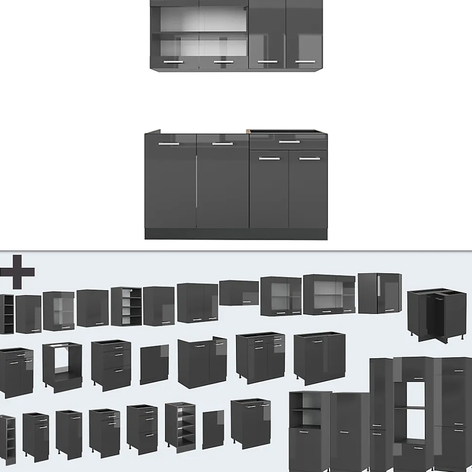 Vicco Cuisine Anthracite brillant/anthracite 140cm , PT Chêne