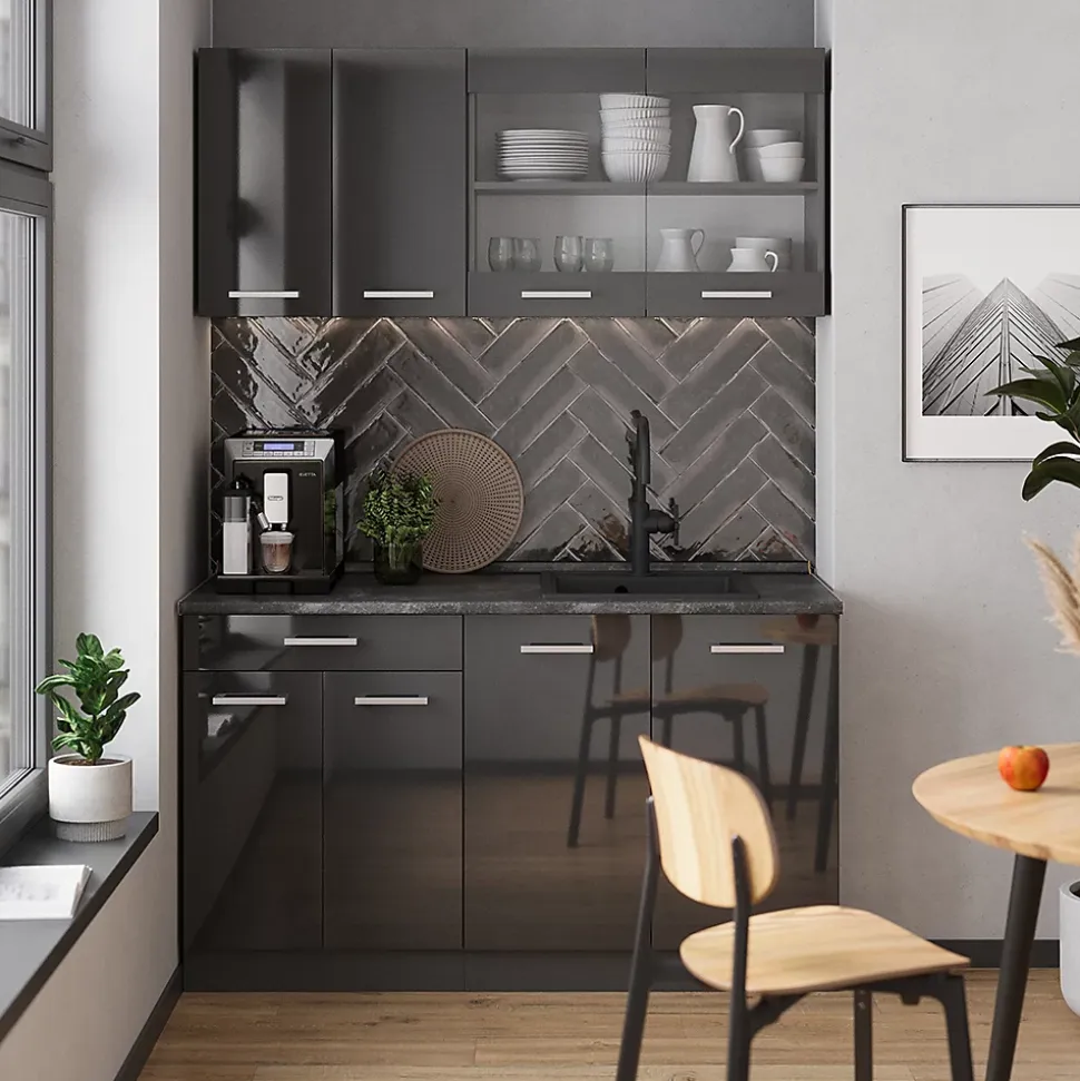 Vicco Cuisine Anthracite brillant/anthracite 140cm sans PT