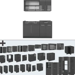 Vicco Cuisine Anthracite brillant/anthracite 140cm sans PT