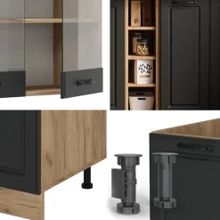 Vicco Cuisine Anthracite Campagne/Chêne doré 160cm , PT Chêne