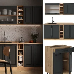 Vicco Cuisine Anthracite Campagne/Chêne doré 160cm , PT Chêne